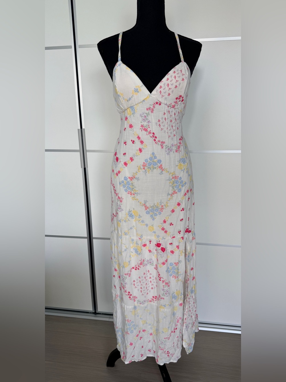 NWT Hollister White Floral Maxi Slip Dress with Pink, Blue & Yellow Accents